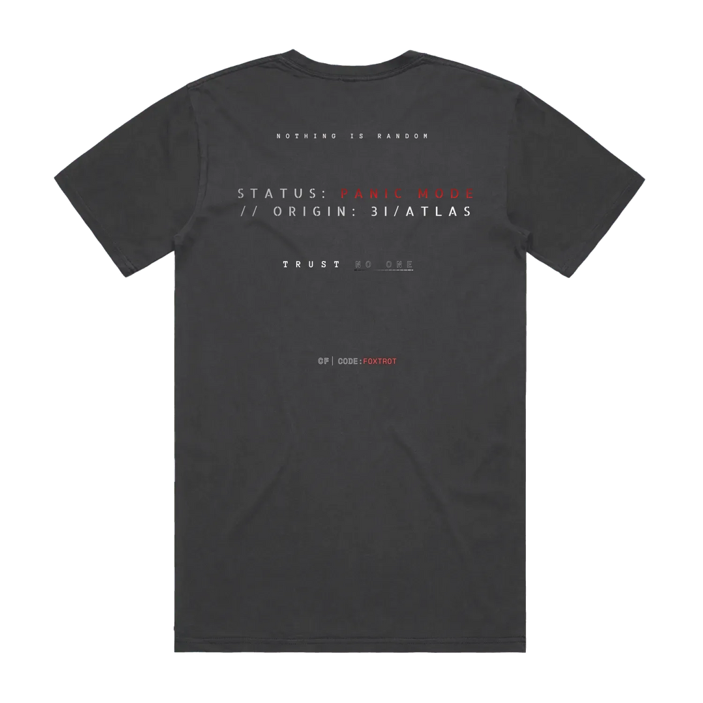 CODE: FOXTROT Panic Mode Operative Tee in Faded Black — back flat lay detail
