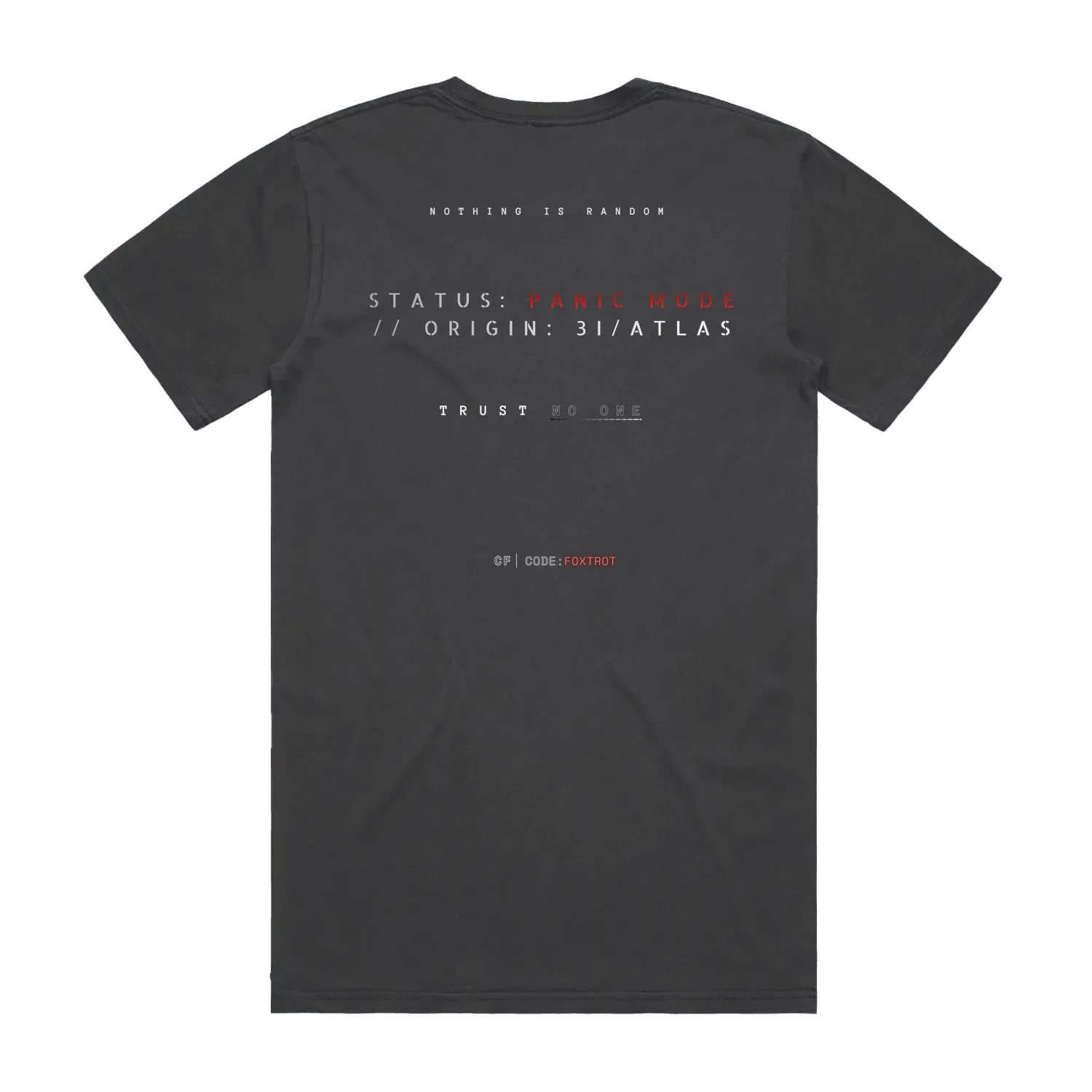 CODE: FOXTROT Panic Mode Operative Tee in Faded Black — back flat lay detail
