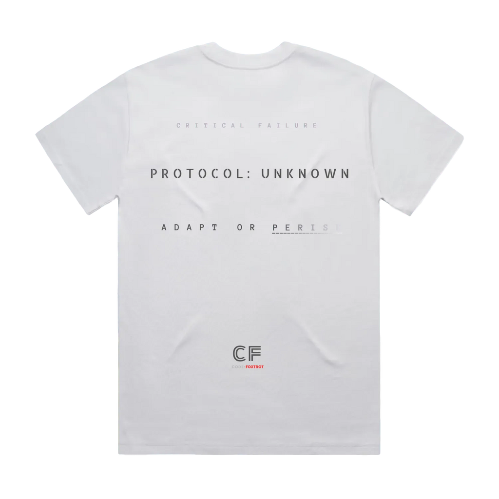 CODE: FOXTROT  Crisis Mode Operational Manifest Tee in White — back view