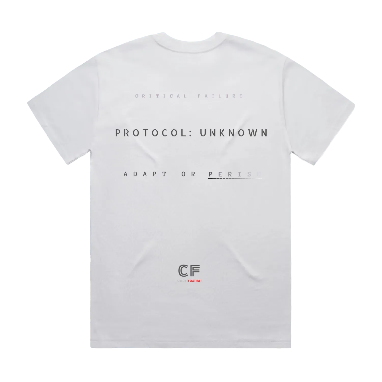 CODE: FOXTROT  Crisis Mode Operational Manifest Tee in White — back view