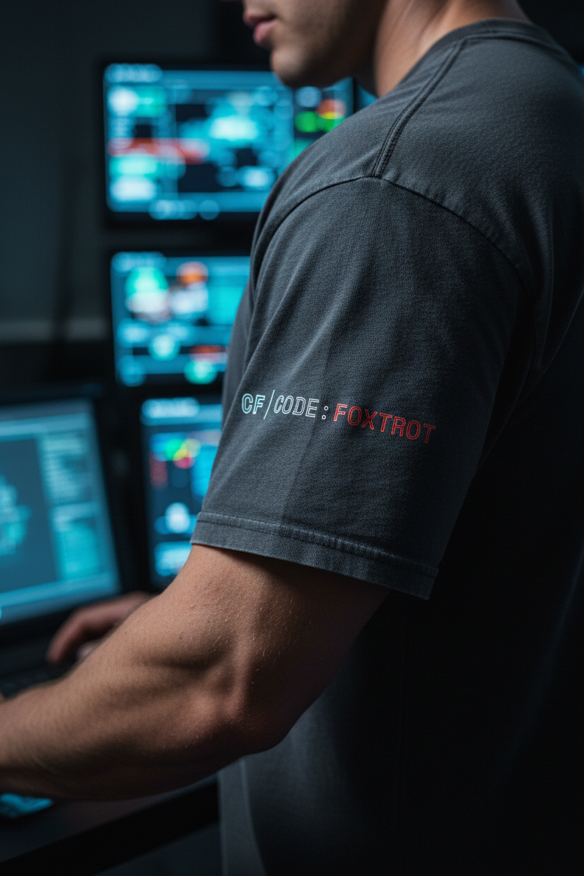 CODE: FOXTROT Panic Mode Operative Tee in Faded Black — left side view