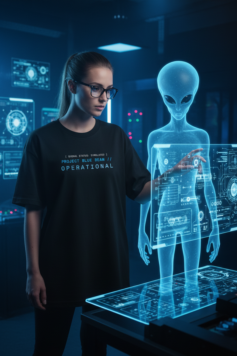 CODE: FOXTROT Project Blue Beam Operative Tee in Black — front view
