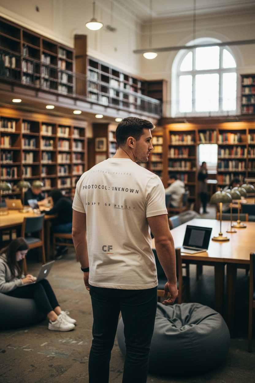 Crisis Mode Ecru Library Male Back